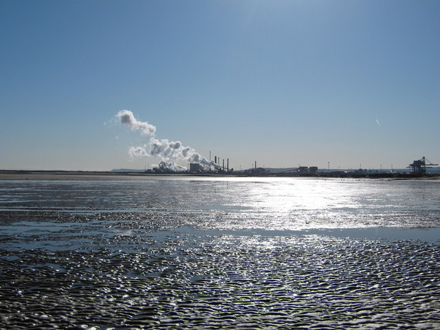 Teeside steelworks. Photograph taken across the estuary in bright sunshine.