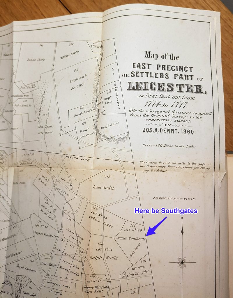 Map of Leicester, Massachusetts, showing land allocations as they were at the towns founding in 1717